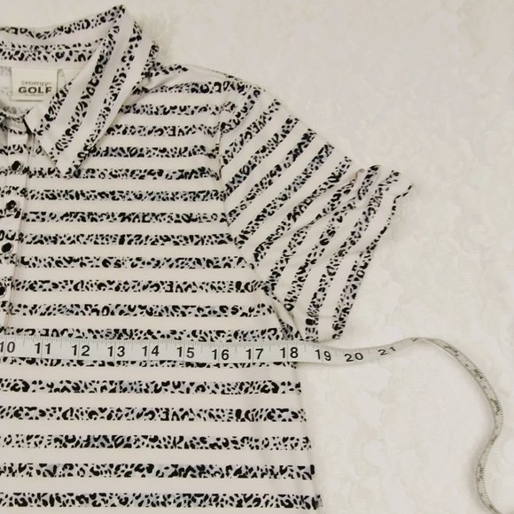 Chico's Zenergy Golf Polo Womens Sz 1 Med Black White Soft Short Sleeve Jersey - Picture 8 of 12